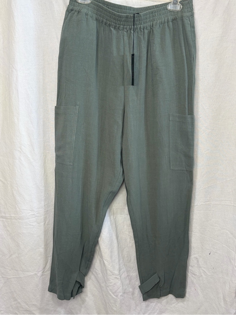 Womens Bobi Black Cargo Pants - Sage Green Drawstring